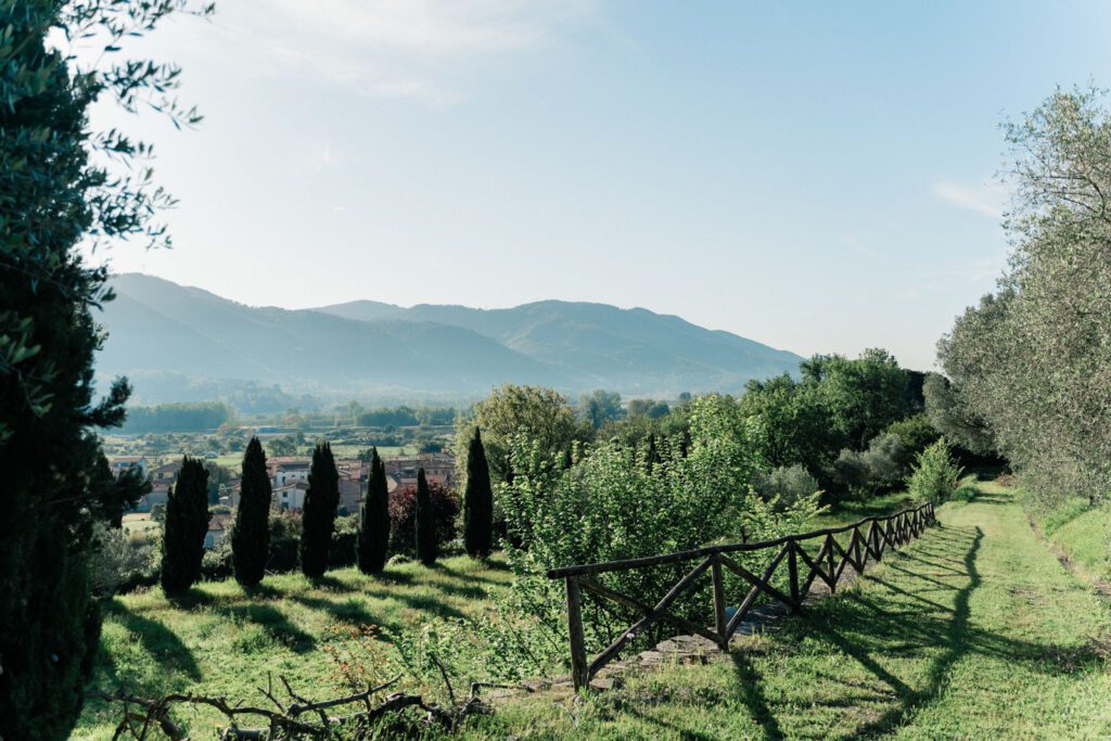 Panoramic view of the Tuscany countryside as seen from Il Castellaccio of Filettole castle.